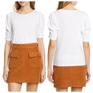 Frame Size L Ruched Sleeve Top Half Sleeve Cotton Blanc White